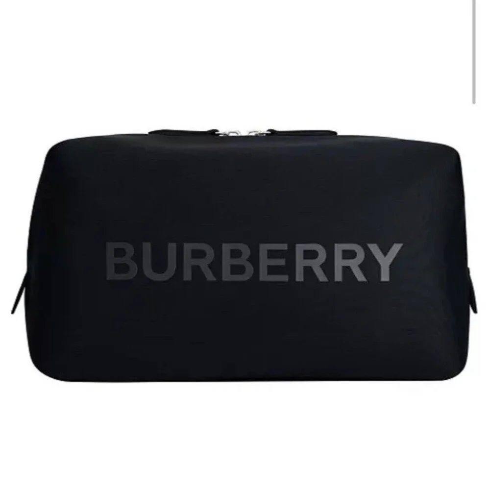 New! Burberry Logo Clutch Toiletry Bag Cosmetic Pouch Travel Case ~ Black